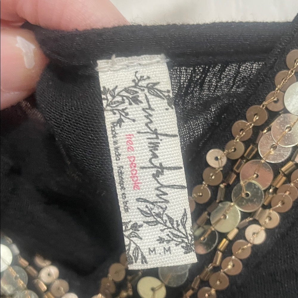 Free People Black Mi I Dress with Gold Sequin Details - Picture 3 of 3